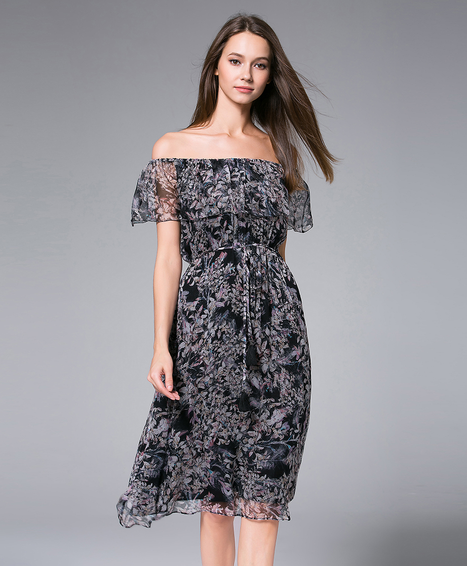 Dress -  Digital Printed  silk chiffon midi dress